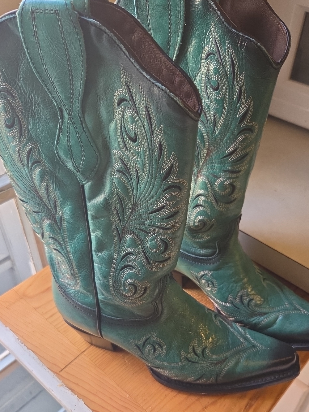 Teal Embroidered Western Cowboy Boots